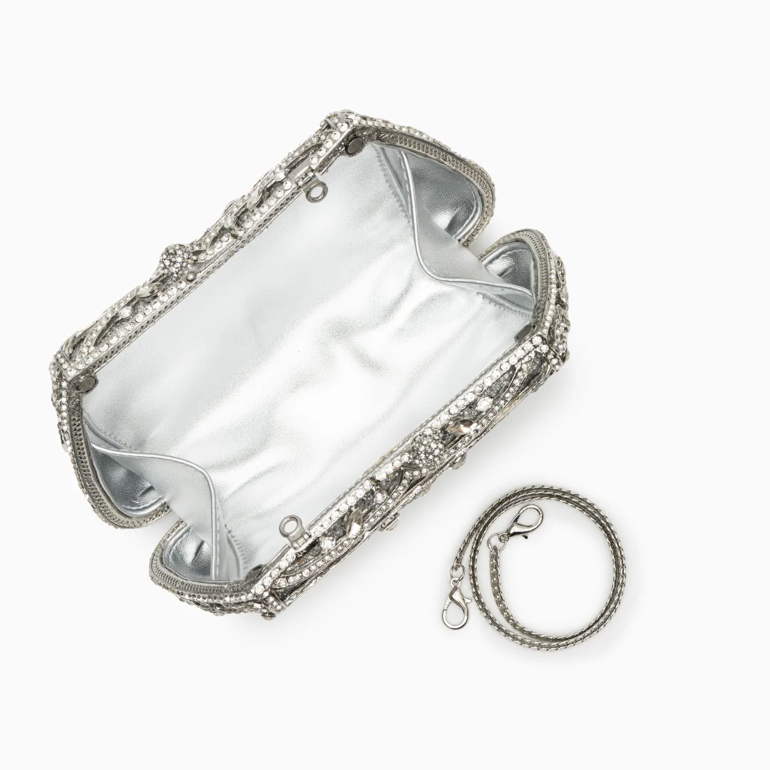 Ayanne Crystal Covered Clutch Bag - Silver - Image 4