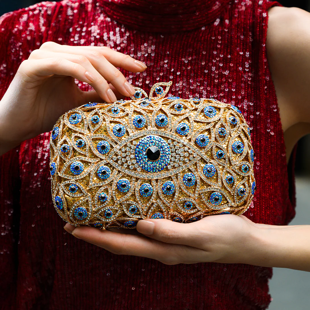 Crystal Evil Eye Clutch Bag - Gold - Image 3