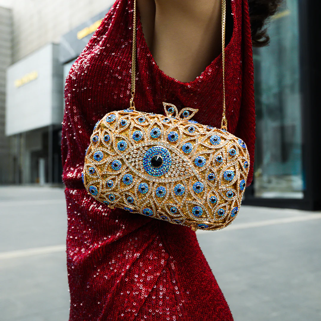 Crystal Evil Eye Clutch Bag - Gold - Image 4
