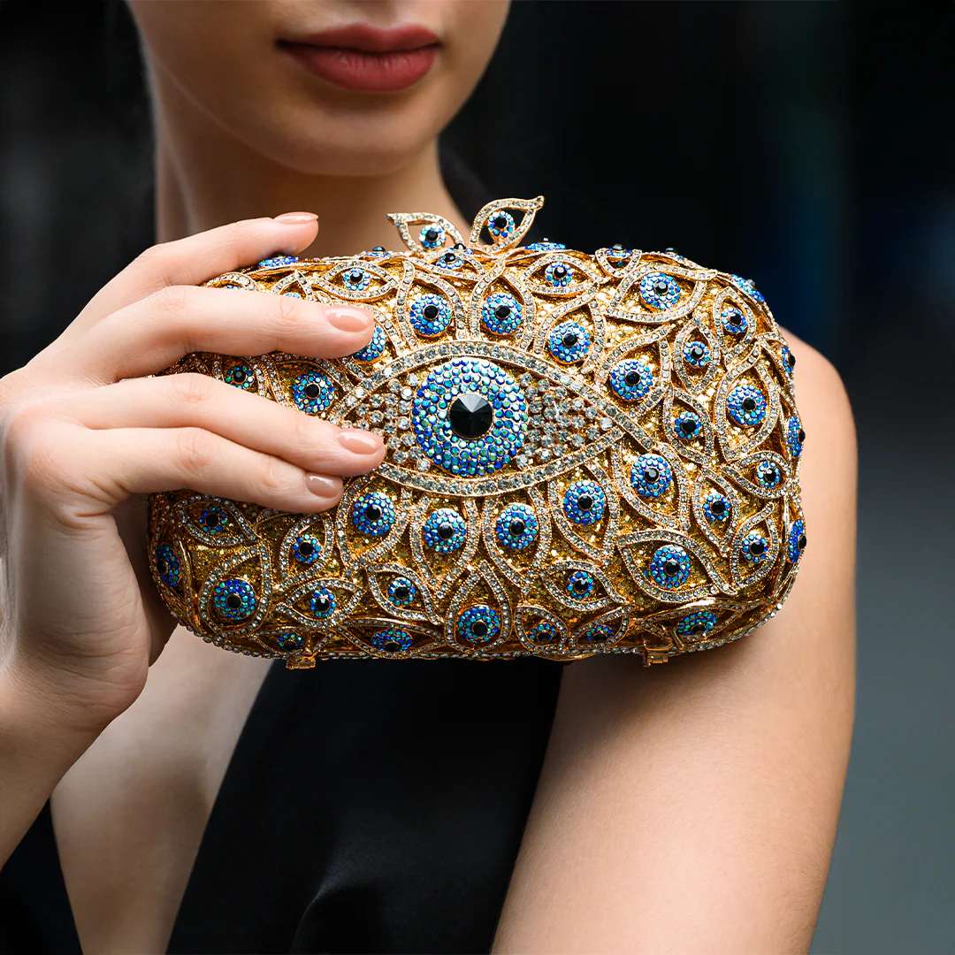Crystal Evil Eye Clutch Bag - Gold - Image 5