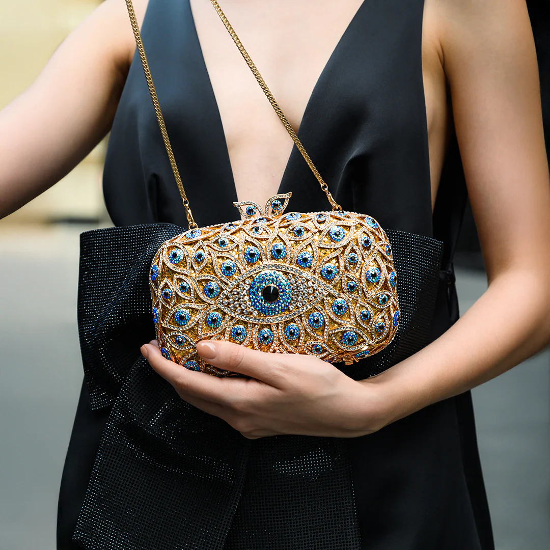 Crystal Evil Eye Clutch Bag - Gold - Image 6
