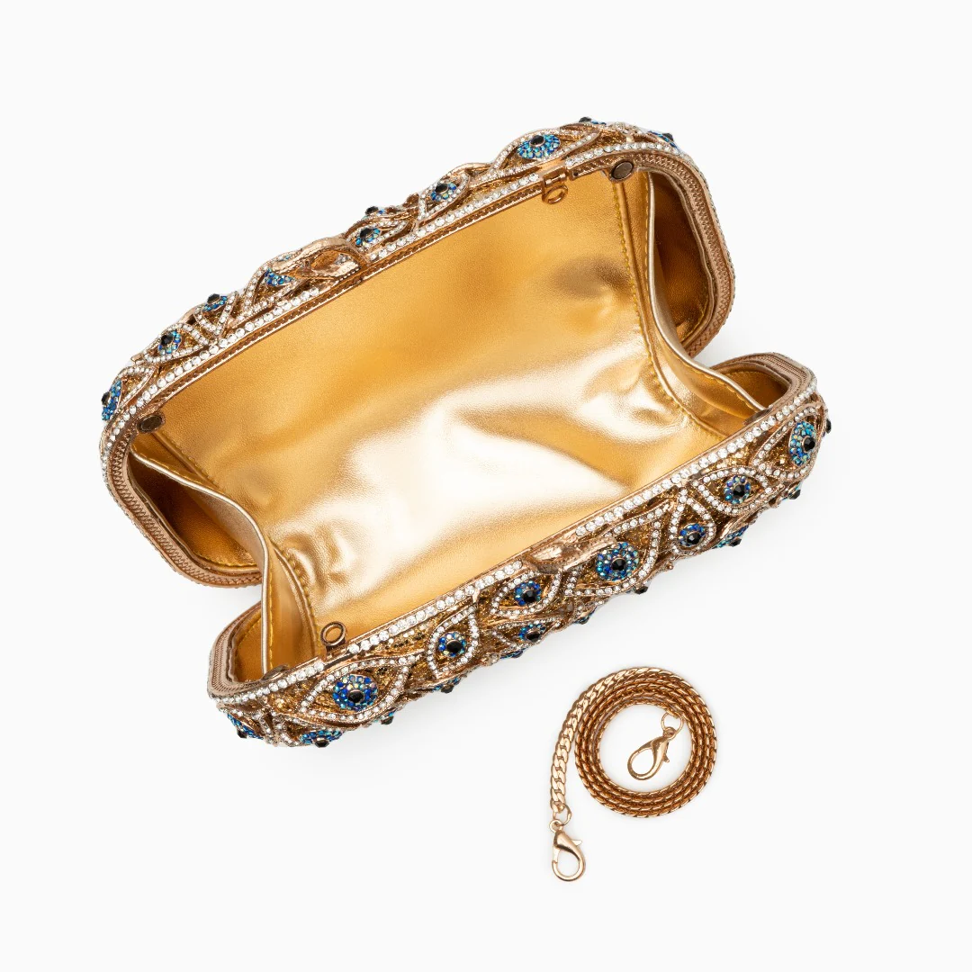 Crystal Evil Eye Clutch Bag - Gold - Image 7