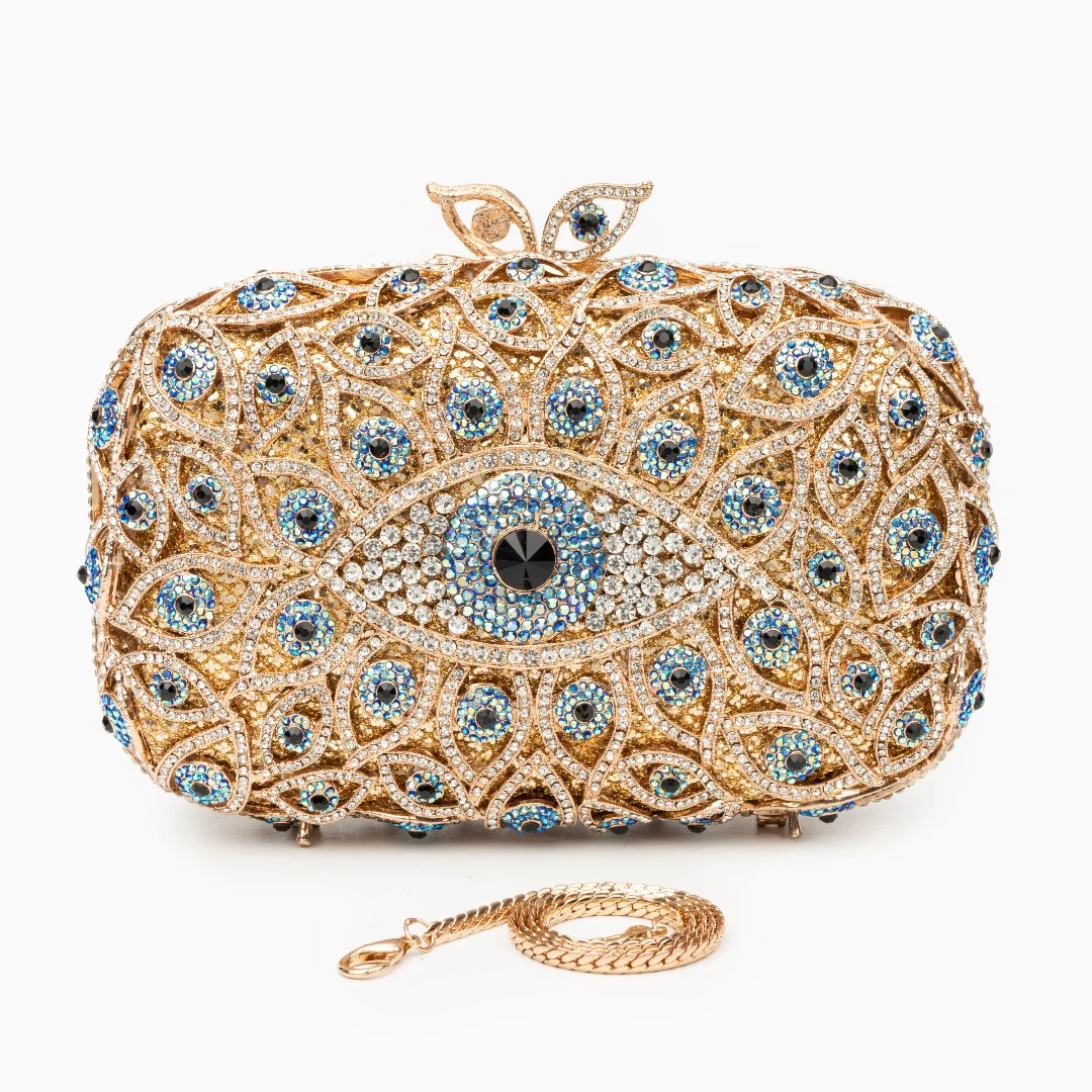 Crystal Evil Eye Clutch Bag - Gold - Image 8